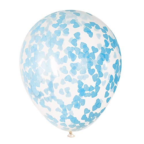 Unique Clear Latex Balloons with Blue Heart Confetti 16" 5ct - Pre-Filled