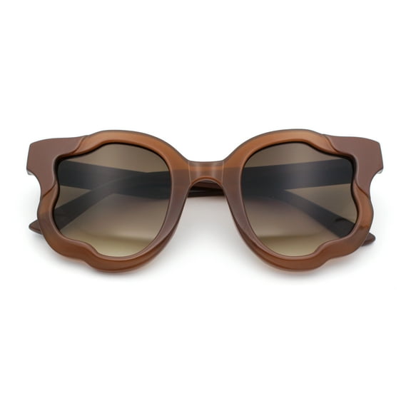 Unique Cloud Shape Thick Plastic Horn Rim Retro Sunglasses All Brown