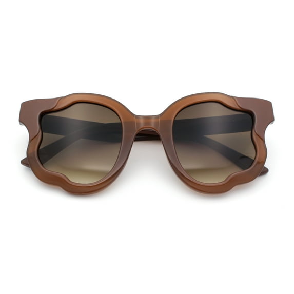 Unique Cloud Shape Thick Plastic Horn Rim Retro Sunglasses All Brown