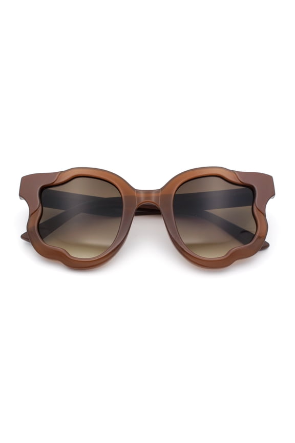 Unique Cloud Shape Thick Plastic Horn Rim Retro Sunglasses All Brown