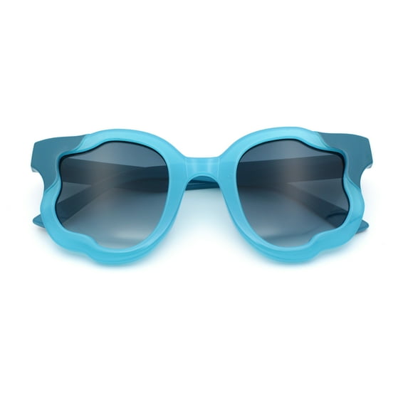 Unique Cloud Shape Thick Plastic Horn Rim Retro Sunglasses Blue - Smoke