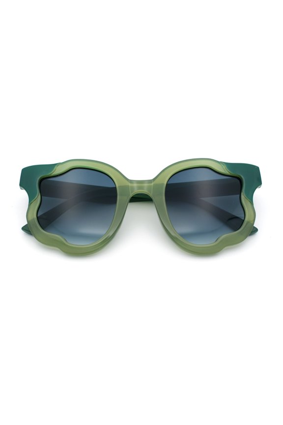 Unique Cloud Shape Thick Plastic Horn Rim Retro Sunglasses Green - Smoke