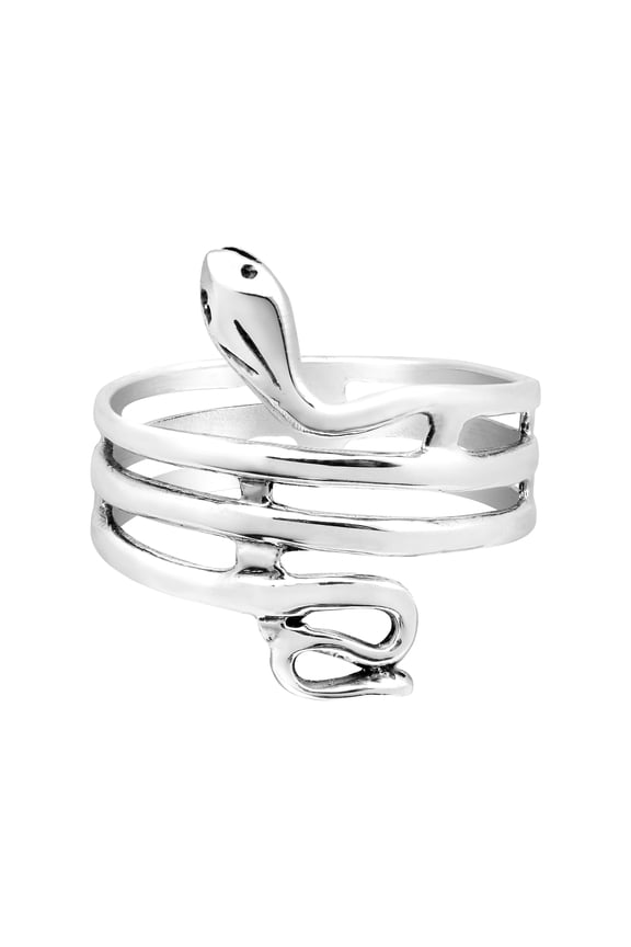 Unique Coiled Snake Sterling Silver Wrap Around Ring - 8