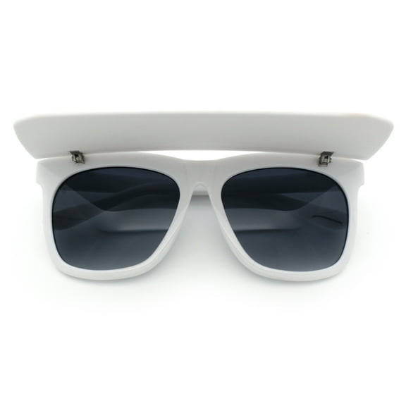 Unique Collapsible Visor Horn Rim Hipster Plastic Sunglasses White Smoke White