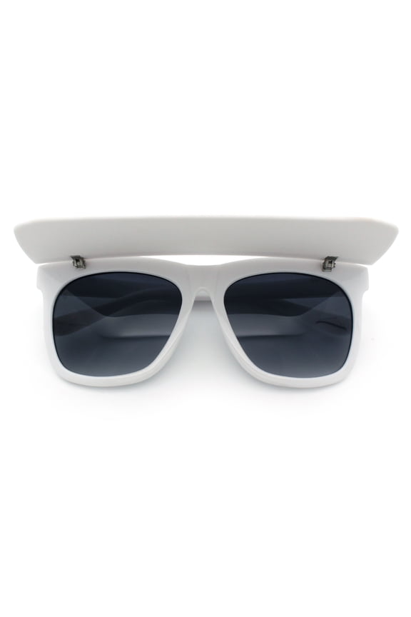 Unique Collapsible Visor Horn Rim Hipster Plastic Sunglasses White Smoke White