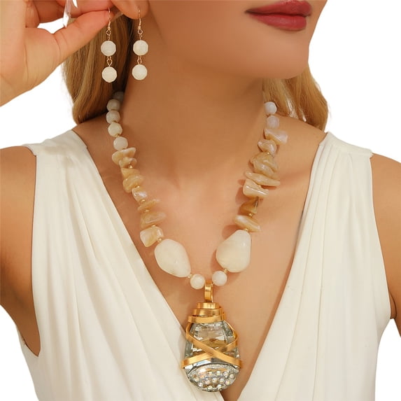 Unique Colorful Big Rhinestone Crystal Pendent Collar Choker Fashion Necklace Earrring Set