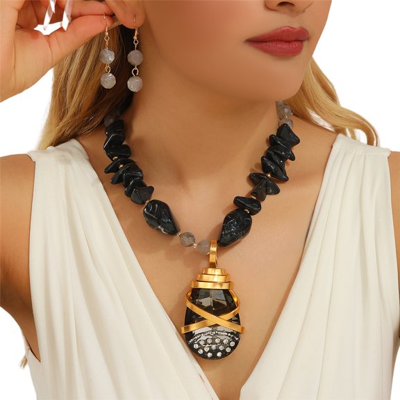 Unique Colorful Big Rhinestone Crystal Pendent Collar Choker Fashion Necklace Earrring Set