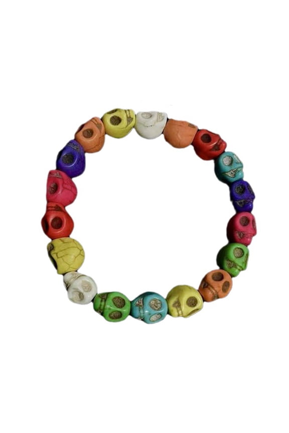 Unique Colorful Skull Punk Skull Bead Elastic Handchain Skeleton Head Chain Wristband Halloween