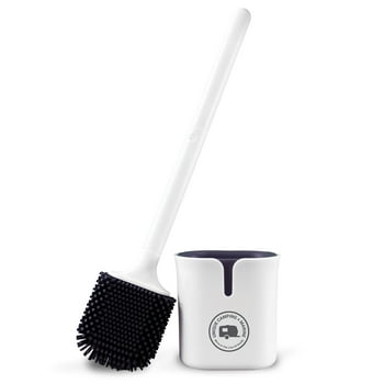 Unique RV Toilet Brush, Compact Size, Silicone Bristles, Includes No-Drip Holder and Wall Mount