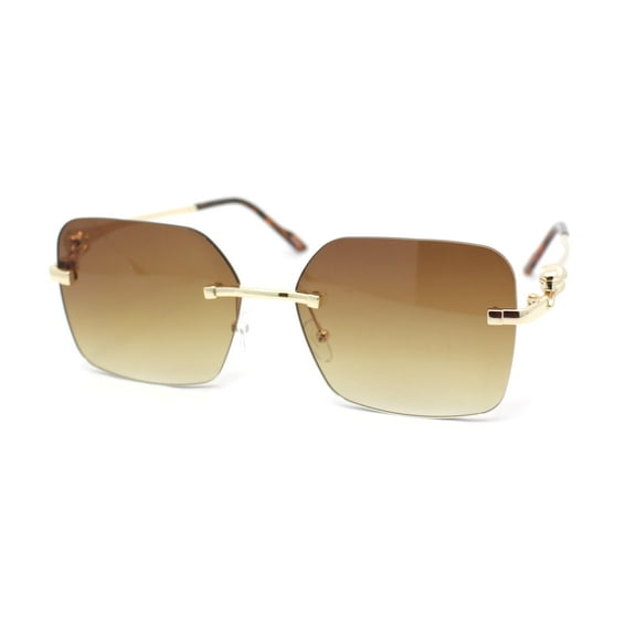 Unique Cougar Jewel Hinge Rimless Rectangle Pimp Sunglasses Gold - Brown