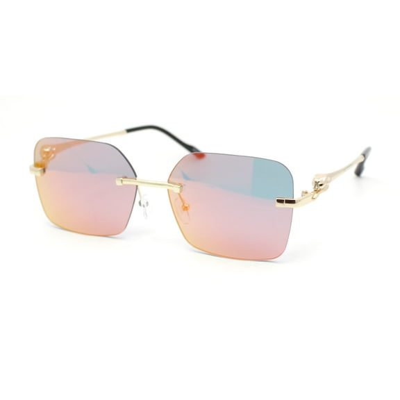 Unique Cougar Jewel Hinge Rimless Rectangle Pimp Sunglasses Gold - Red Mirror
