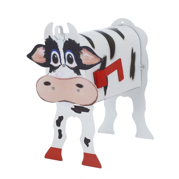 Unique Cow Mailbox, Cute Animal Garden Decoration, Creative Personalized Mailbox, Galvanized Metal with Wood Accents