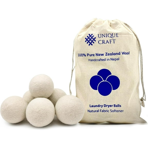 Unique Craft Wool Dryer Balls 6-Pack XL, Premium Organic Fabric Softener, Chemical-Free, Hypoallergenic, Hand-Felted, Reusable, Reduces Wrinkles & Drying Time, Eco-Friendly Alternative to Sheets
