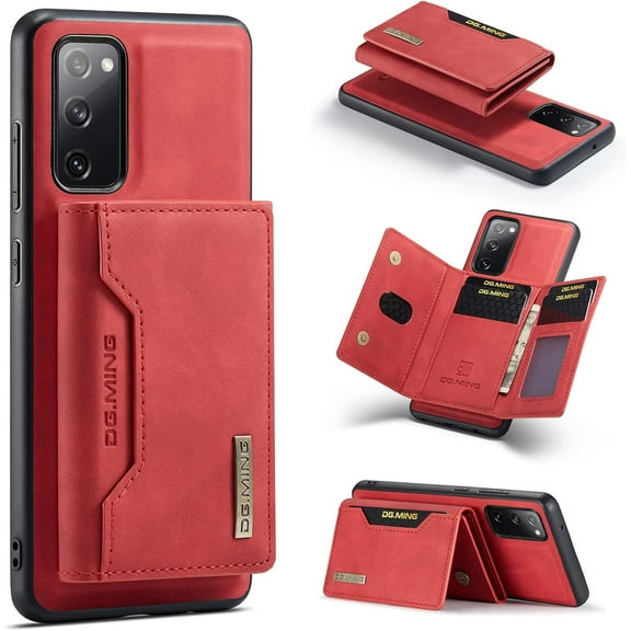 Unique Creative Multi-Function Magnetic Detachable Wallet Stand PU Phone case for Samsung Galaxy S23 S22 S21 S20 Ultra Plus FE Bumper Skin-Friendly Retro Back Cover(Red,S22 Ultra)