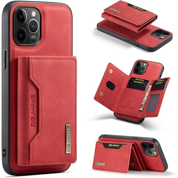 Unique Creative Multi-Function Magnetic Detachable Wallet Stand PU Phone case for iPhone 14 13 12 11 8 7 X XS XR Plus Pro Max Mini SE Bumper Skin-Friendly Retro Back Cover(Red,SE2)