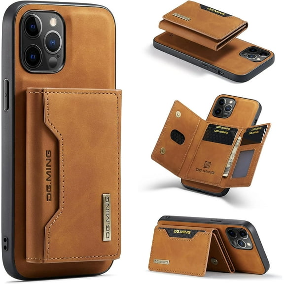 Unique Creative Multi-Function Magnetic Detachable Wallet Stand PU Phone case for iPhone 14 13 12 11 8 7 X XS XR Plus Pro Max Mini SE Bumper Skin-Friendly Retro Back Cover(Khaki,12)