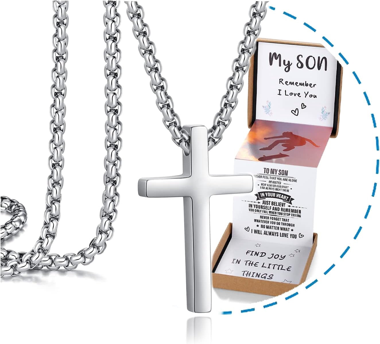 Unique Cross Necklace Gift For Son - Stainless Steel, Pull-Out Gift Box, Graduation/Father's Day/Birthday