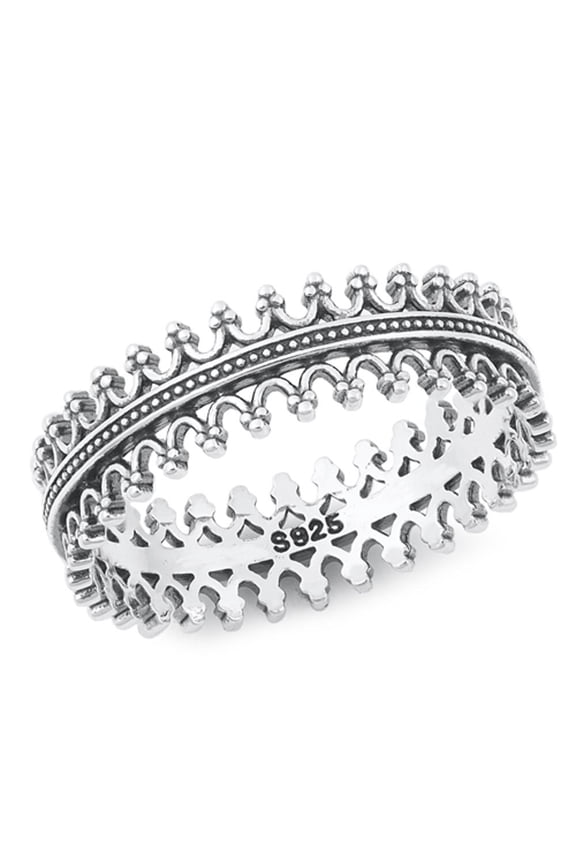 Unique Crown Ring .925 Chic Sterling Silver Oxidized Wedding Band Jewelry Female Male Unisex Size 7