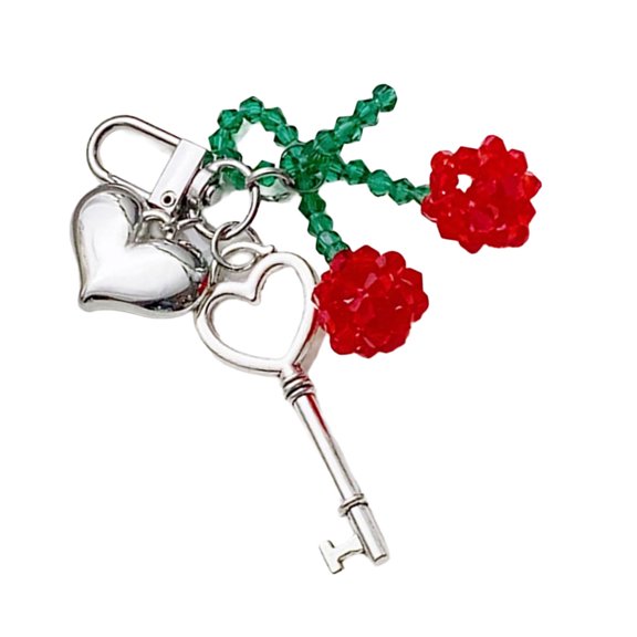 Unique Crystal Cherrys Love Lock Keychain Charm Handmade Woven Fashion Key Accessory for Fashionable Individuals