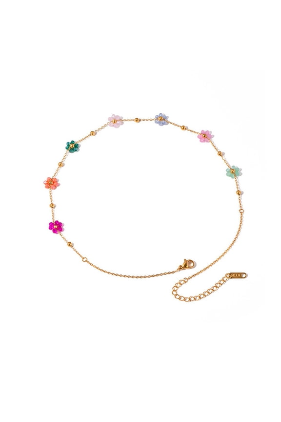 Unique Crystal Flower Necklace Handmade Accessories Gold Color Beads Chain Choker/Handchain for Everyday Wear