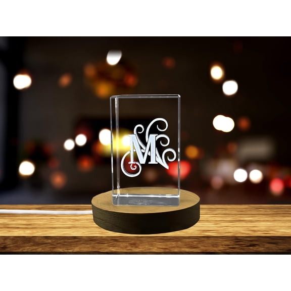 Unique Crystal Keepsake Gift with 3D Letter | Alphabet M Engraved Crystal Gift