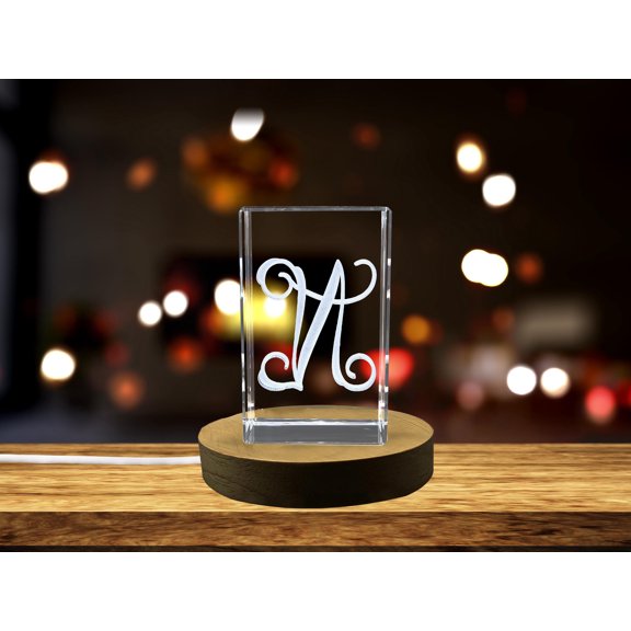 Unique Crystal Keepsake with 3D Letter N | Alphabet N Engraved Crystal Gift
