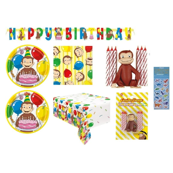 Unique Curious George Birthday Party Supplies Set, 16 Lunch Plates
