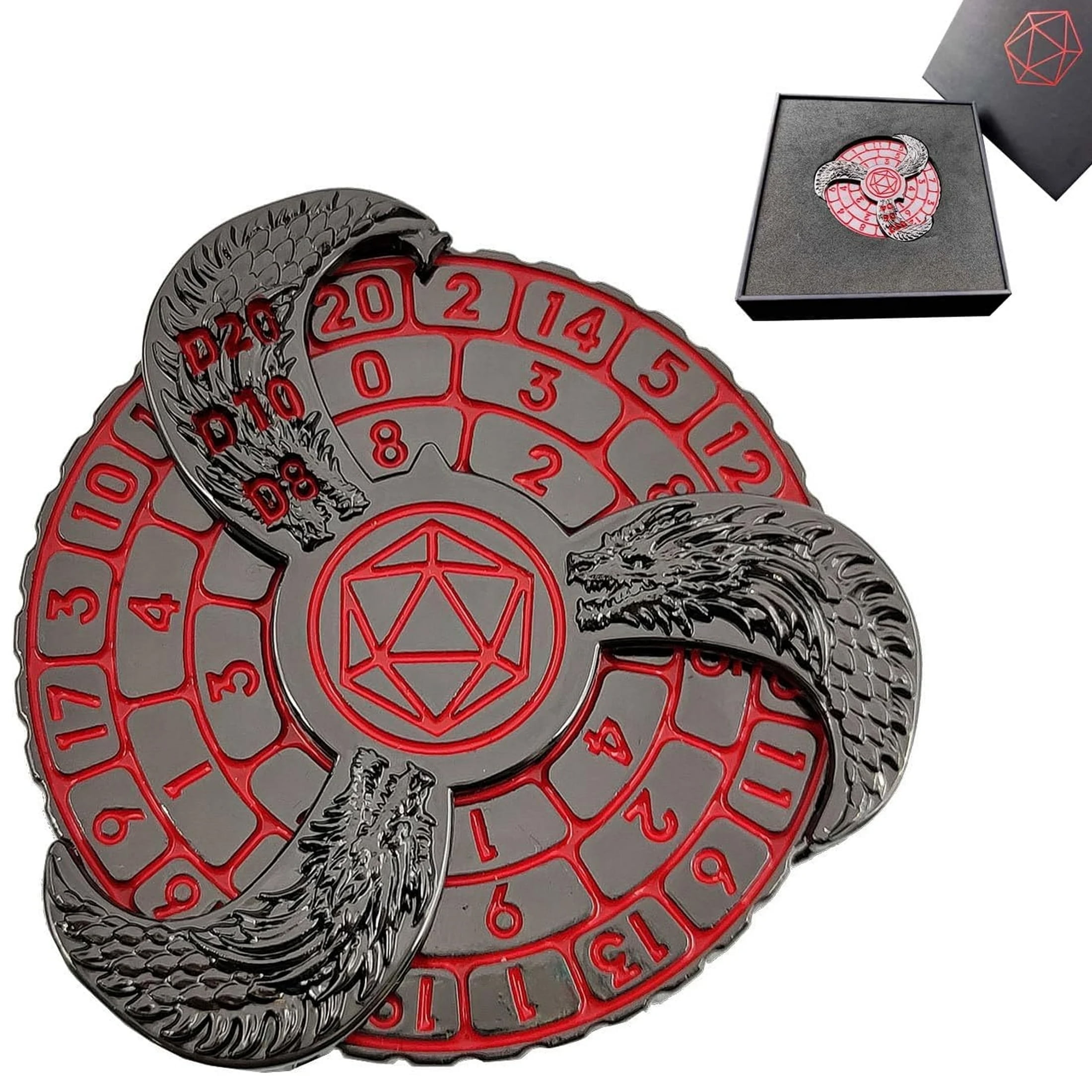 Roulette Dice Spinner D20 Dungeons and Dragons Dice Set, Cool Metal Mechanical, Red
