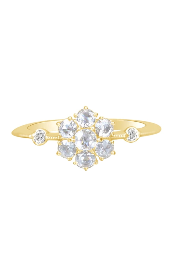 Unique Dainty Rose-Shape White Diamond Sunflower Cluster Ring in 14k Solid Yellow Gold (1/2 Cttw, I2-I3, G-H)