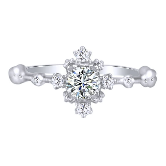 AFFY Unique Dainty White Diamond Snowflake Ring in 14k Solid White Gold (1/2 Cttw, I2-I3, G-H)