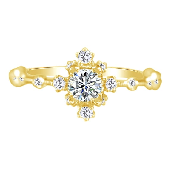 AFFY Unique Dainty White Diamond Snowflake Ring in 14k Solid Yellow Gold (1/2 Cttw, I2-I3, G-H)