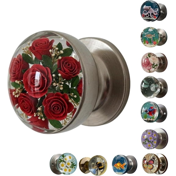 Unique Decorative Door Handle, Retro Round Resin Epoxy Flower Door Knob Retro, Floral & Animal Designs, Artistic Unique Knob for Modern/Classic Bedrooms, Nature-Themed Home Decor (roses)
