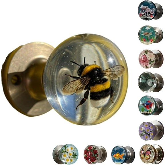 Unique Decorative Door Handle, Retro Round Resin Epoxy Flower Door Knob Retro, Floral & Animal Designs, Artistic Unique Knob for Modern/Classic Bedrooms, Nature-Themed Home Decor (bee)