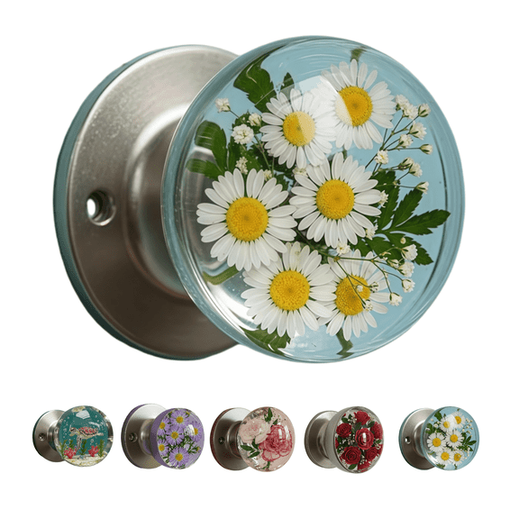Unique Decorative Door Handle, Retro Round Resin Epoxy Flower Door Knob Retro, Knob for Modern/Classic Bedrooms, Nature-Themed Home Decor(E)
