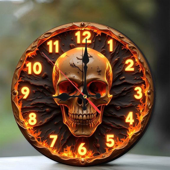 Unique Decorative Wall Clock with Fiery Design And LED Backlight(1) 10-Inch Silent Wooden Wall Clock, Battery Operated (AA Batteries Not Included), Artistic Home Decor