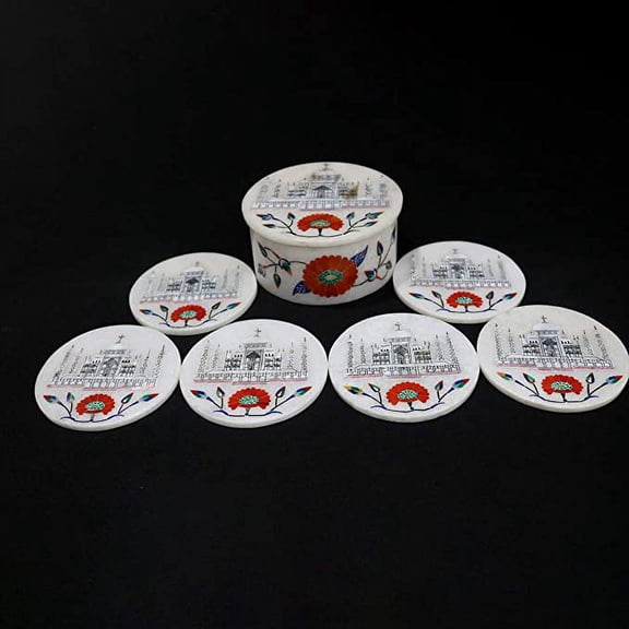 Unique Design Coaster Set Semi Precious Stone Pietra Dura Work Inlay Art Home Decorative Gifts
