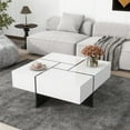 thumbnail image 1 of White Extendable Coffee Table, Square Modern Design with 4 Hidden Compartments, Sliding Puzzle Top for Living Room, UV Gloss Finish, 1 of 17