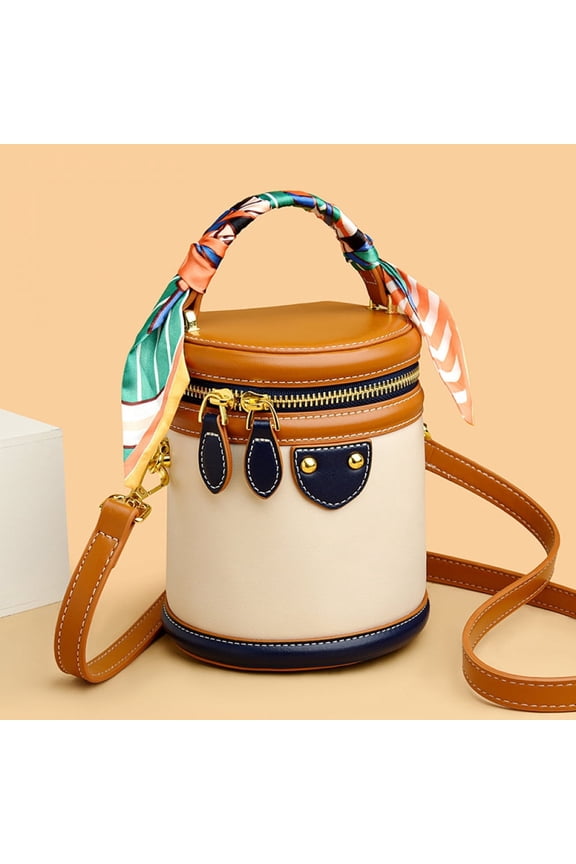 Unique Design Cylinder Bag for Women, Color Block Patchwork, Adjustable Shoulder Strap, Daily Commute Versatile Bag
