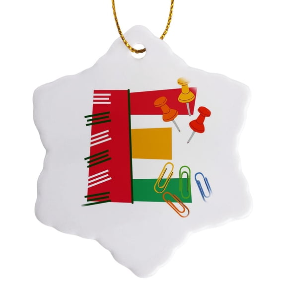 3drose, Unique Design for Letter E, 3 inch Snowflake Porcelain Ornament