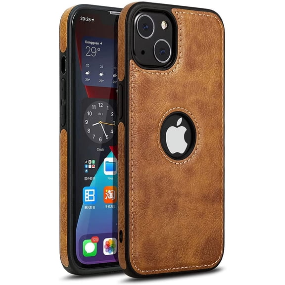 Unique Design Luxury Leather Business Phone Case for iPhone 13 Mini Anti-Slip Scratch Resistant Ultra Slim Protective Case (2021,5.4”) (Brown)