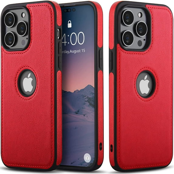 Unique Design Luxury Leather Business Phone Case for iPhone 14 Pro Max Anti-Slip Scratch Resistant Ultra Slim Protective Case (2022,6.7”) (Red)