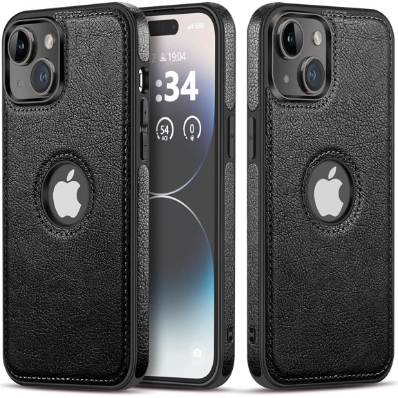 Unique Design Luxury Leather Business Phone Case for iPhone 15 Anti-Slip Scratch Resistant Ultra Slim Protective Case (2023,6.1”) (Black)
