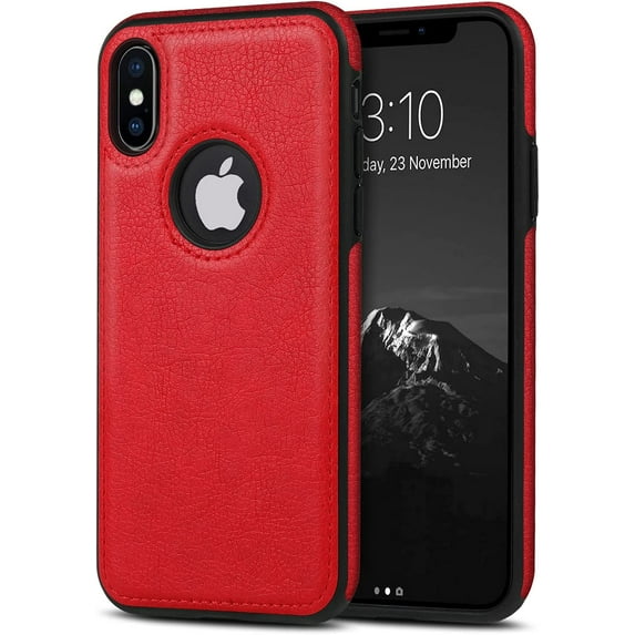 Unique Design Luxury Leather Business Phone Case for iPhone Xs Max Anti-Slip Scratch Resistant Ultra Slim Protective Case (2018,6.5”) (Red)
