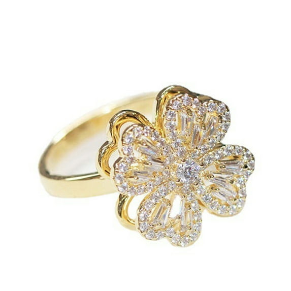 Unique Design Rotatable Four Leaf Clover Ring Spinner Fidget Jewelry GiftS