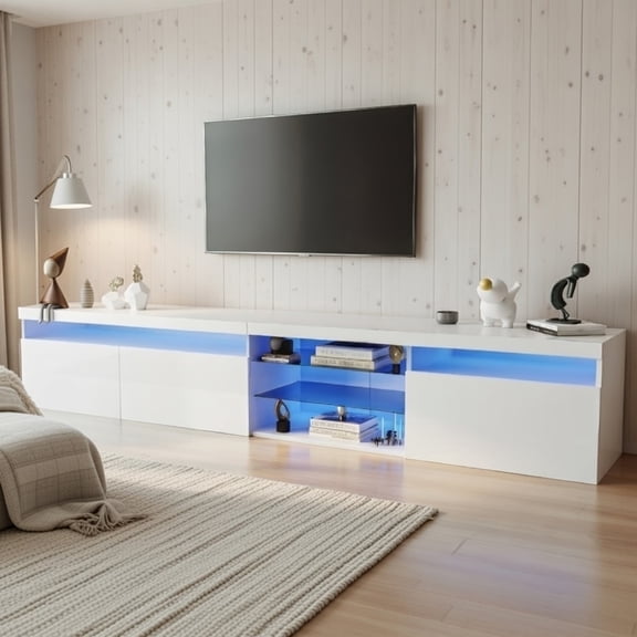 Unique Design TV Stand with 2 Glass Shelves, Media Console for TVs Up to 105", Ample Storage Space, LED Color-Changing Lights, for Living Room & Gaming Setup