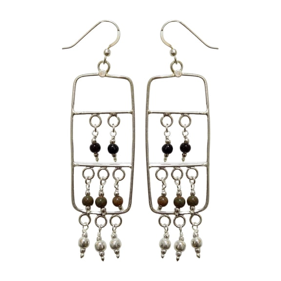 Tibetan Silver 925 Sterling Silver Unique Handmade Rectangular Shape Chandelier Earring for Women