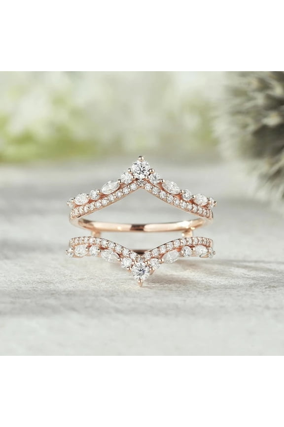 Unique Diamond Double Curved Wedding Band – Stacking & Matching Promise Ring in 14K Rose Gold Vermeil | Custom Wedding Ring for Women