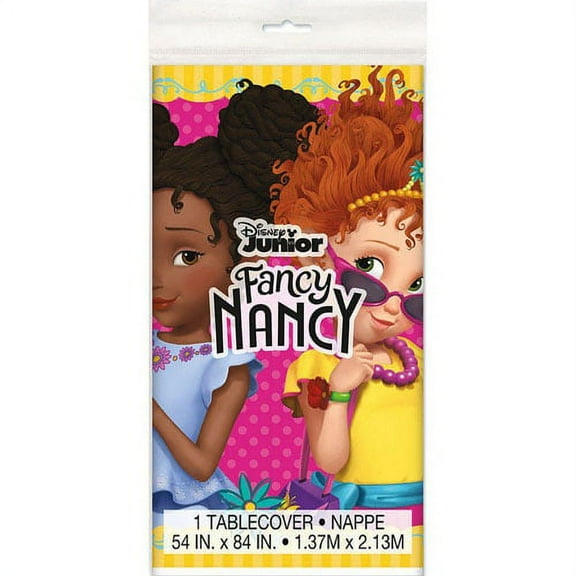 Unique Disney Fancy Nancy Rectangular Plastic Tablecover - 1 Pc, pink/yellow/multicolor,"54""x 84"""