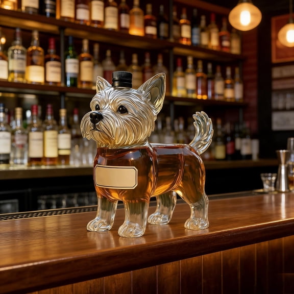 Unique Dog Glass Liquor Bottle Durable Decanter Novelty Bar Decor For Enthusiasts Kitchen Bar(Beige-16X15.5X6.5Cm)