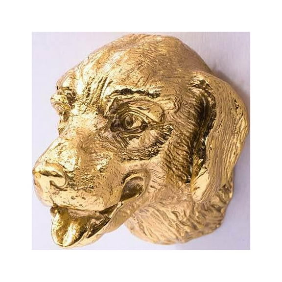Random Living Dog Head Gold Brass Cabinet Pulls, 2 Piece